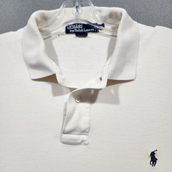 Ralph Lauren Polo Shirt Mens XL White Solid 100% Cotton Black Pony Vintage - Picture 3 of 16